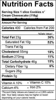 cookies n cream slice variety cheesecake nutrition-facts