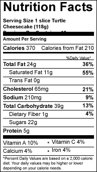 turtle slice variety cheesecake nutrition-facts