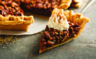 Traditional pecan pie, fall dessert concept for Thanksgiving